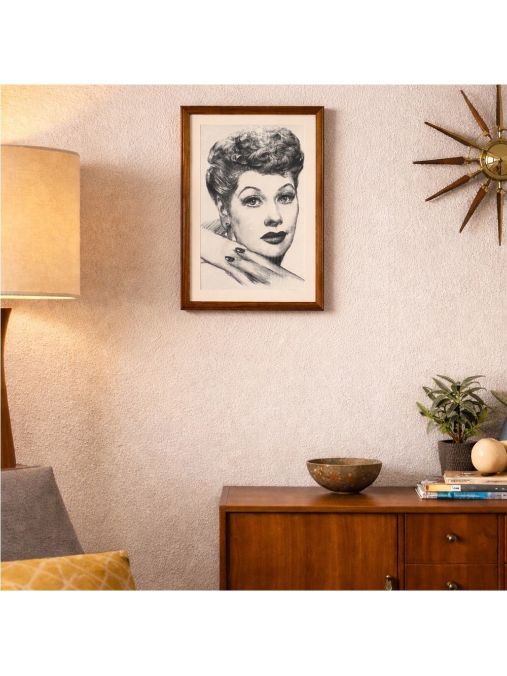 Vintage | Love Lucy "Lucille Ball" Pencil Sketch Print 11X17 Black & White
